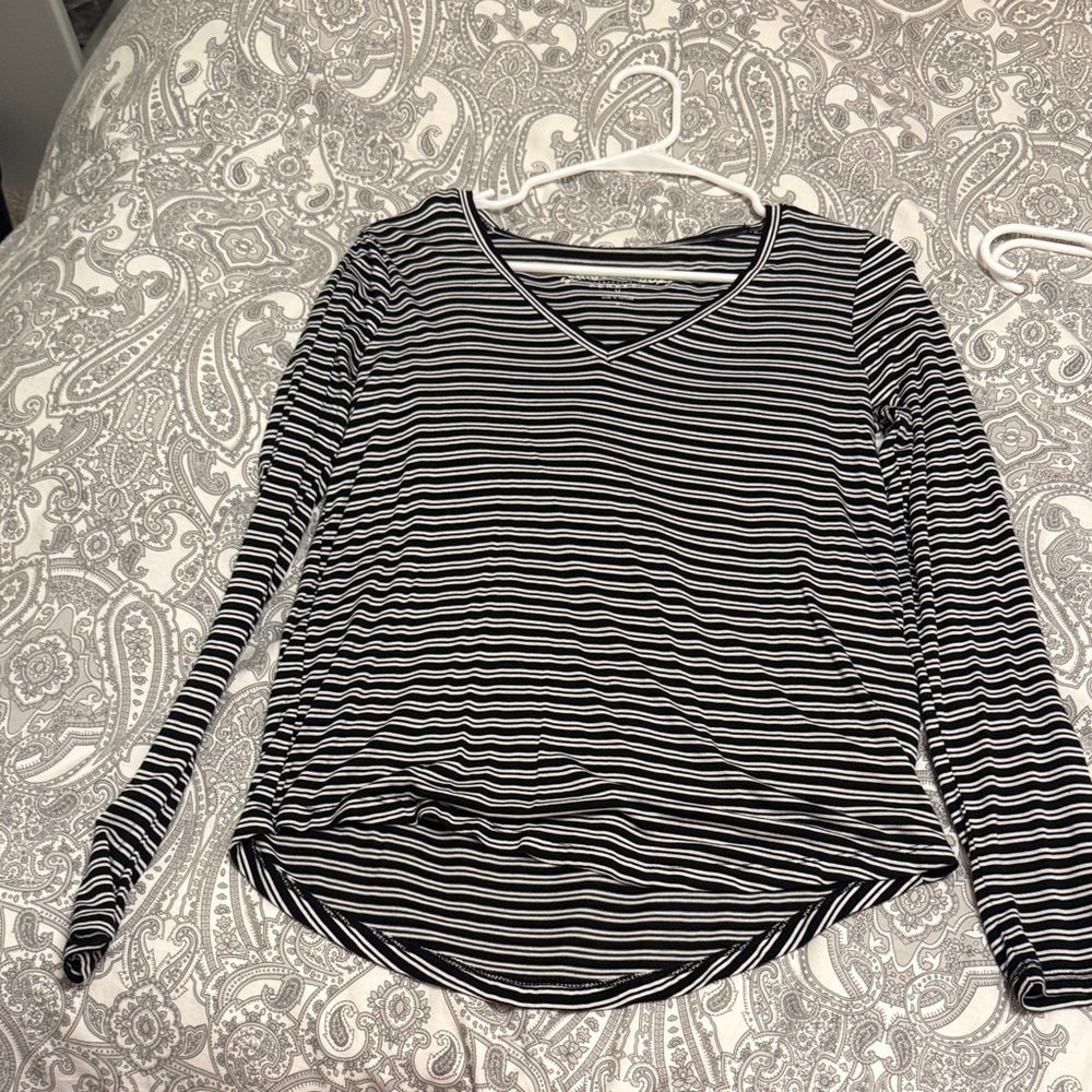 Black and White Striped Women's Top
